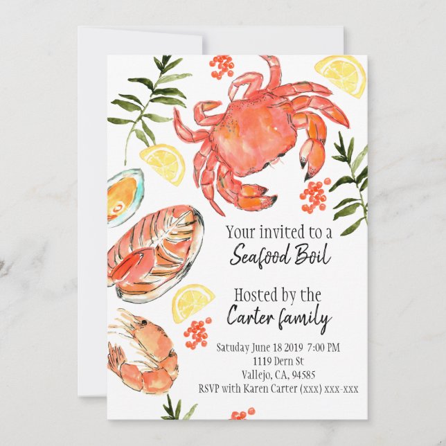 Invitation Fruits de mer faire bouillir le crabe poisson Invi (Devant)