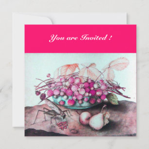 Invitation FRUITS DE SAISON / FRAISES, PEARS Fuchsia rose
