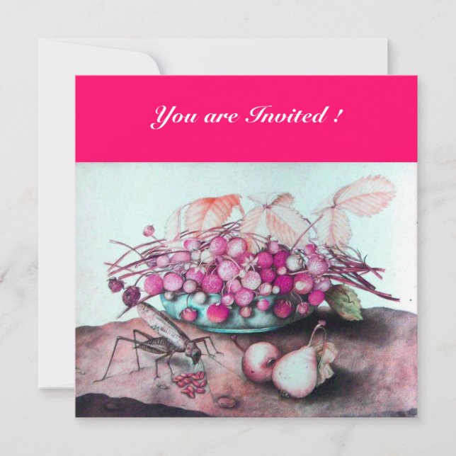 Invitation FRUITS DE SAISON / FRAISES,POIRES Rose fuchsia (Devant)