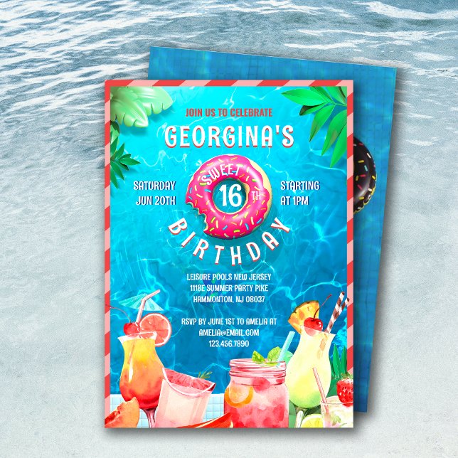 Invitation Fruits d'été Boissons sucrées 16 fêtes Anniversair (Summer Fruit Drinks Sweet 16 Party Birthday Invitation)