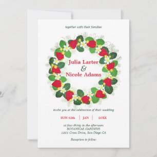 Invitation Fruits fraises rouges Fleurs Feuilles Mariage