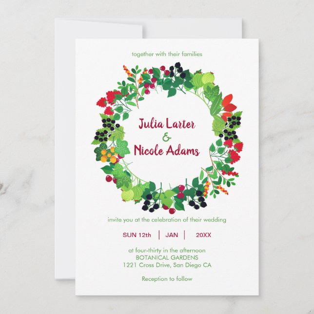 Invitation Fruits Fruits de Baies Noires Rouge Mariage botani (Devant)