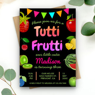 Invitation Fruits Mignons Noirs Tutti Frutti Fête d'anniversa