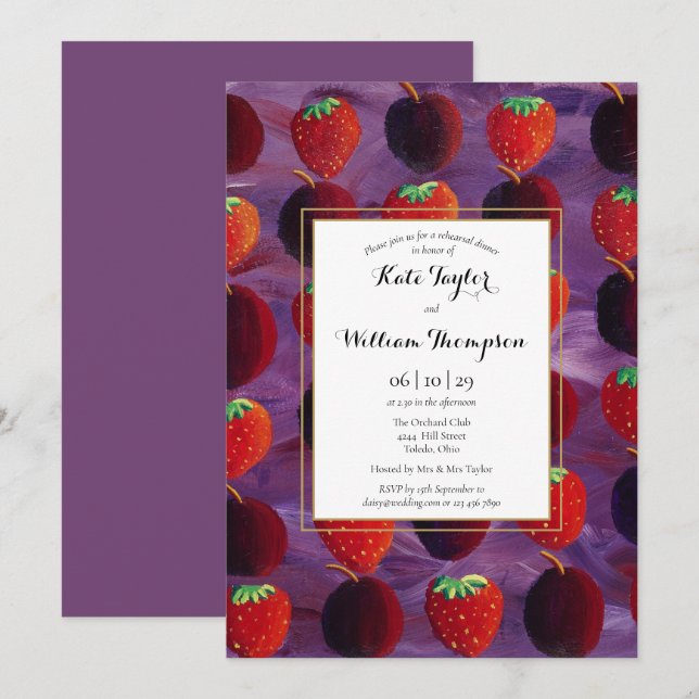 Invitation Fruits rouges Pays Dîner de répétition élégant (Devant / Derrière)