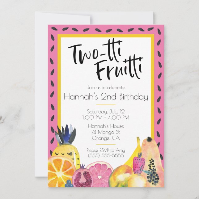Invitation Fruitti à deux tti Thème de fruits tropicaux 2ème  (Devant)
