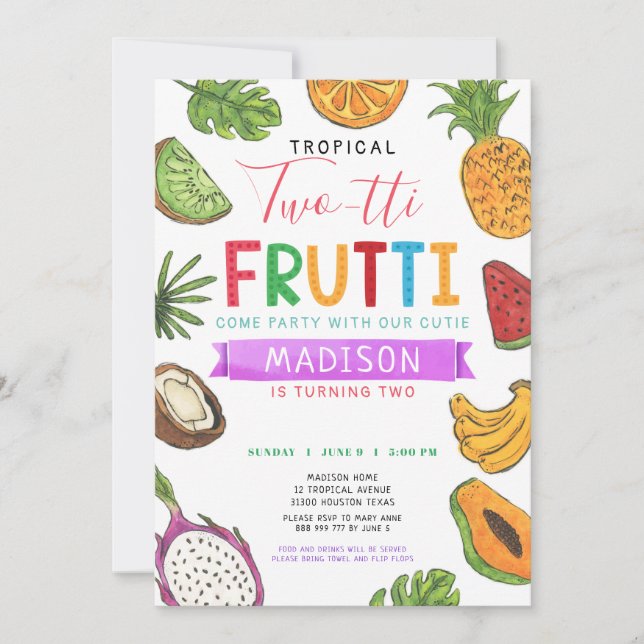 Invitation Frutti à deux tti tropical Été Deuxième Anniversai (Devant)