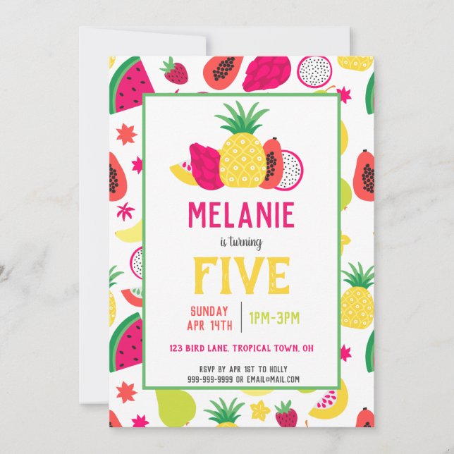 Invitation Frutti Tutti Frutti Fruits tropicaux Filles Annive (Devant)