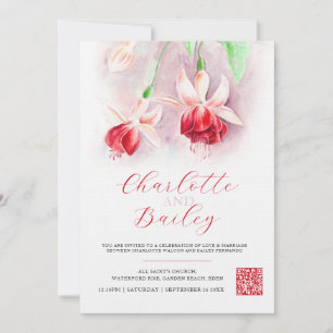 Invitation Fuchsia aquarelle rouge rose art mariage photo