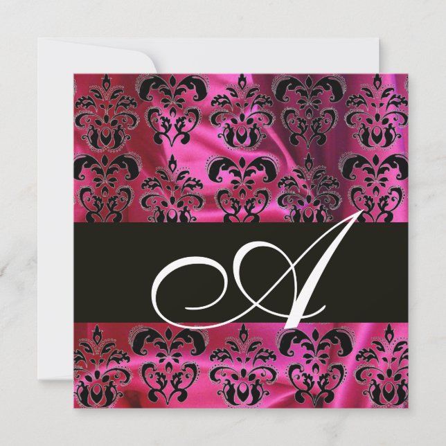Invitation FUCHSIA BLACK SILK DAMASK CLOS MONOGRAM, blanc (Devant)