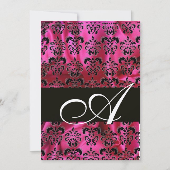Invitation FUCHSIA BLACK SILK DAMASK MONOGRAM, Champagne (Devant)