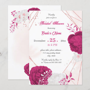 Invitation fuchsia & blanc floral géométrique baby shower