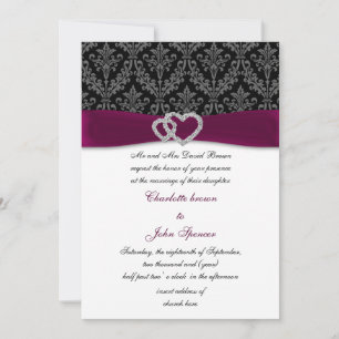 Invitation Fuchsia damask FAUX ruban diamante Mariage