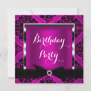 Invitation Fuchsia Damassé Argent Noir Fête d'anniversaire 2