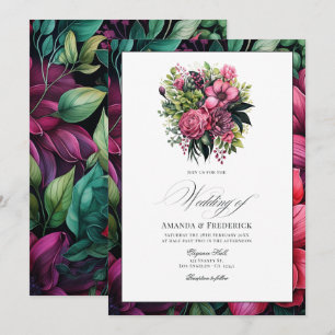 Invitation Fuchsia, Emerald Green et Black Floral Mariage