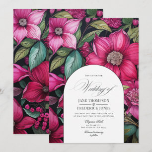 Invitation Fuchsia, Emerald Green et Black Floral Mariage