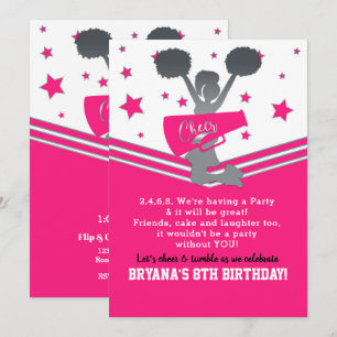 Invitation Fuchsia et Étoiles Blanches Fête de Cheerleading