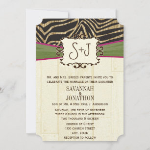 Invitation Fuchsia et Olive Barn Wood Zebra Imprimer Mariage