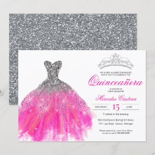Invitation Fuchsia et Parties scintillant d'argent Glam Gown 
