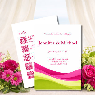 Invitation Fuchsia et vert citron mariage moderne tout-en-un