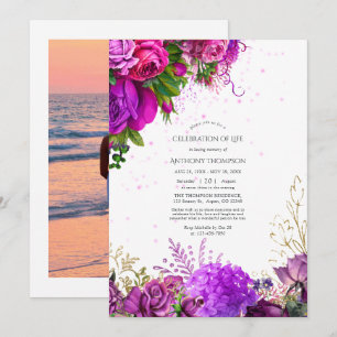 Invitation Fuchsia et violet Floral Célébration de la vie Inv
