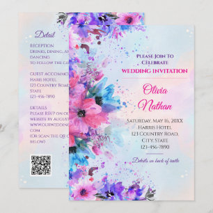 Invitation Fuchsia et Violet Vibrant Mariage à l'Aquarelle