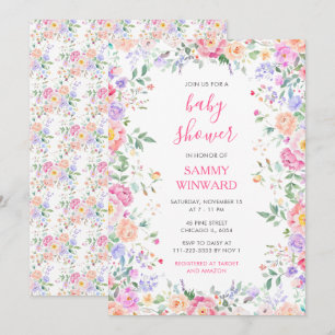 Invitation Fuchsia Floral Baby Shower Fleurs Sauvages