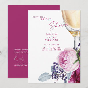 Invitation Fuchsia Floral Champagne Élégant Shower de Mariage