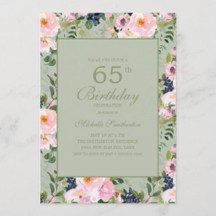 Invitation Fuchsia Floral Vert Menthe 65e Anniversaire