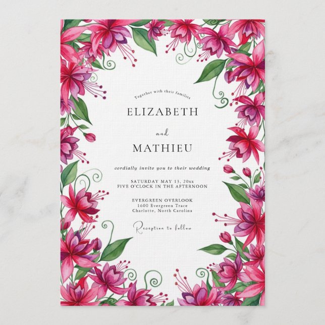 Invitation Fuchsia Lush Botanical Wedding (Devant)
