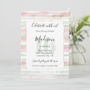 Invitation Fuchsia Menthe Blush Rayures 16e Anniversaire