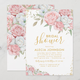 Invitation Fuchsia Or Doré Fleurs Mariage Pailleté