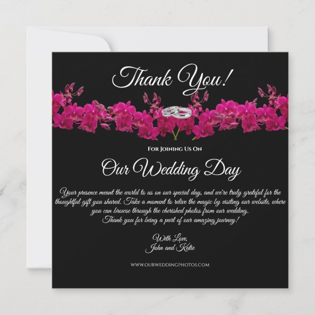 Invitation Fuchsia Orchidées Noir-Mariage Merci (Devant)