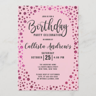 Invitation Fuchsia Parties scintillant rose Confetti frontièr