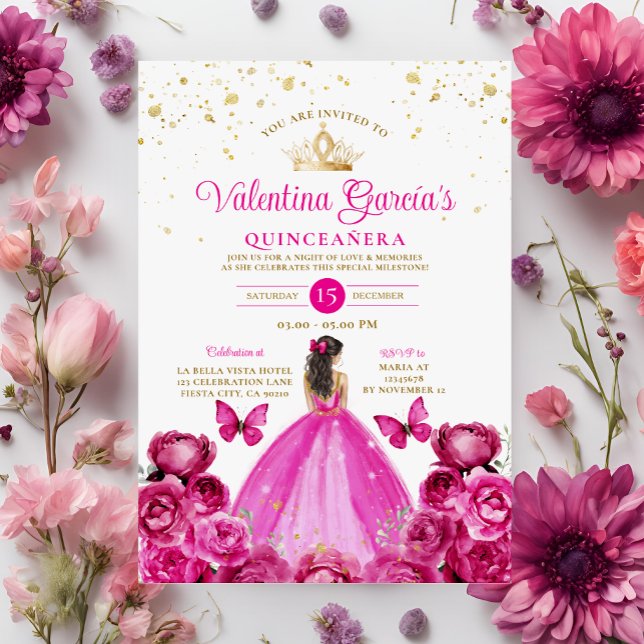 Invitation Fuchsia Pink Quinceañera 15 Anos Anniversaire de l (Créateur téléchargé)