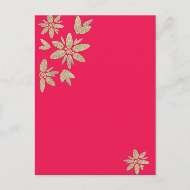Invitation fuchsia rose avec fleurs scintillantes  (Devant)