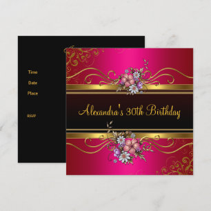 Invitation Fuchsia Rose Doré Élégant Floral Bijou Anniversair