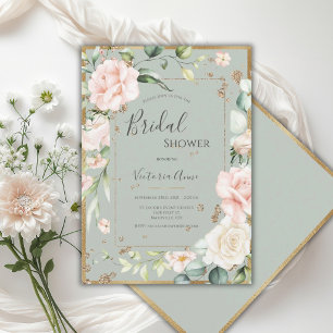 Invitation Fuchsia rose floral aquarelle élégant shower de ma