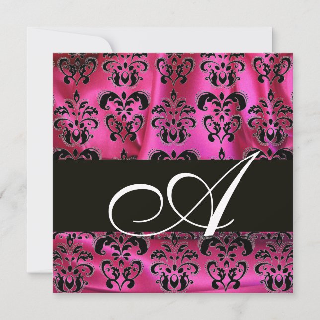 Invitation FUCHSIA ROSE NOIR DAMAS TISSU MONOGRAMME , blanc (Devant)