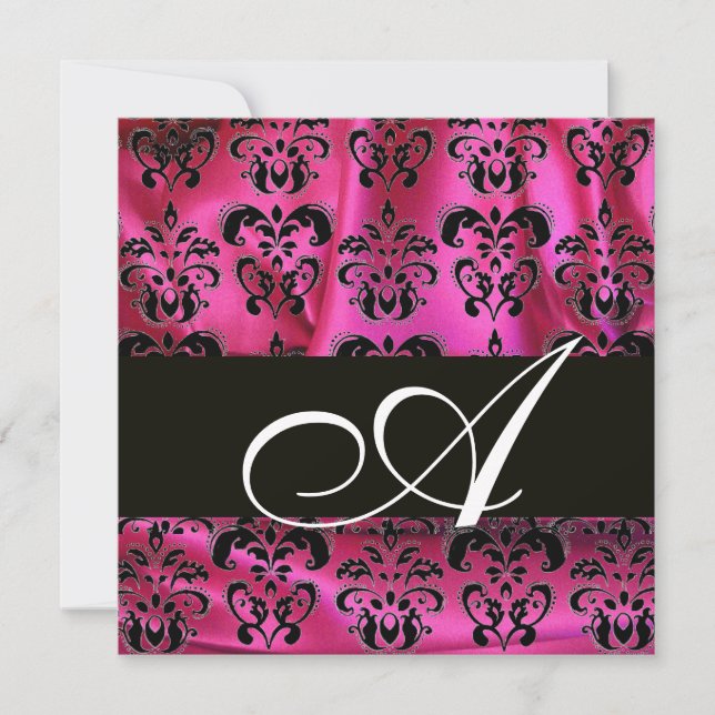 Invitation FUCHSIA ROSE NOIR DAMASK CLOS MONOGRAM, blanc (Devant)