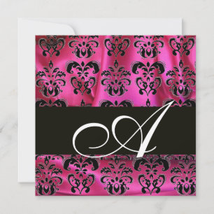 Invitation FUCHSIA ROSE NOIR DAMASK CLOS MONOGRAM, blanc