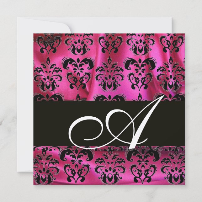 Invitation FUCHSIA ROSE NOIR DAMASK VÊTEMENT MONOGRAMME Champ (Devant)