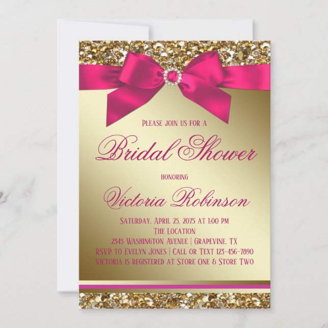 Invitation Fuchsia Rose Or Doré Fête de Mariage (Devant)