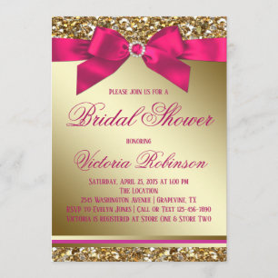 Invitation Fuchsia Rose Or Doré Fête de Mariage
