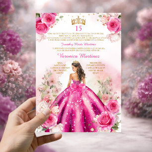 Invitation Fuchsia Rose Princesse 15 Ans Anniversaire Espagno