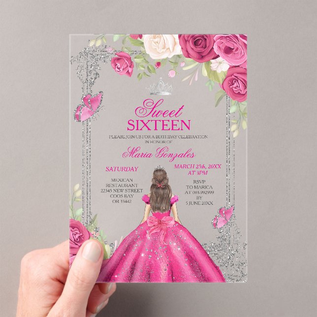 Invitation Fuchsia Rose Rose Douce 16 Princesse (In situ (ordinateur de poche))