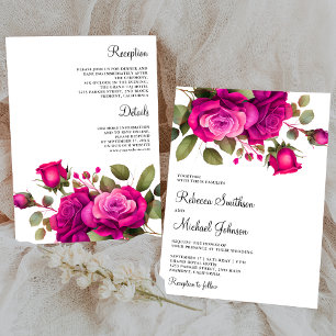 Invitation Fuchsia Roses Rose Chaude Tout en Un Mariage