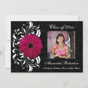 Invitation Fuchsia Scroll Gerbera Daisy Graduation