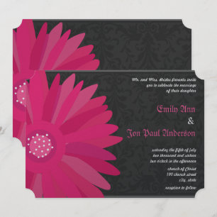 Invitation Fuchsia Silver Metallic Gerber Daisy Wedding