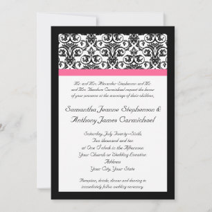 Invitation Fuchsia victorienne rose et blanc Damas