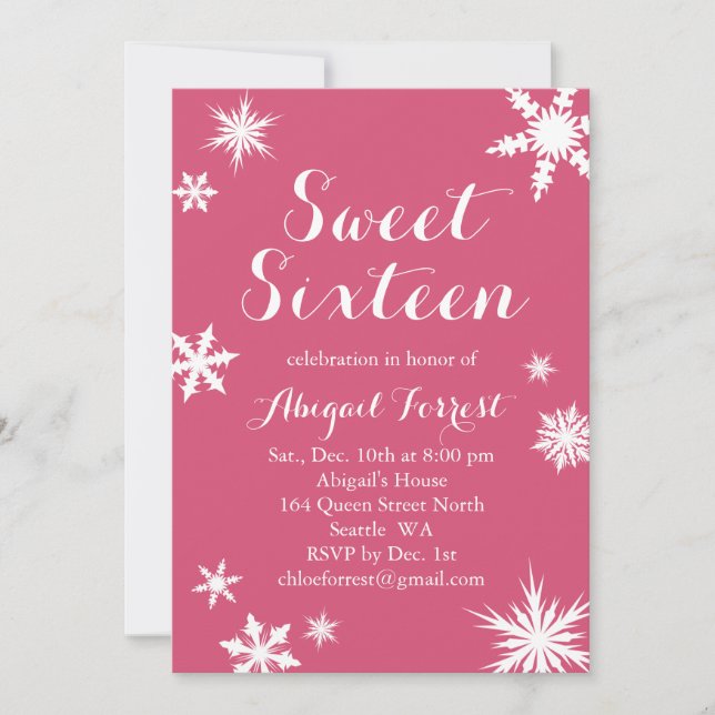 Invitation Fuchsia Winter Sweet sixteen (Devant)